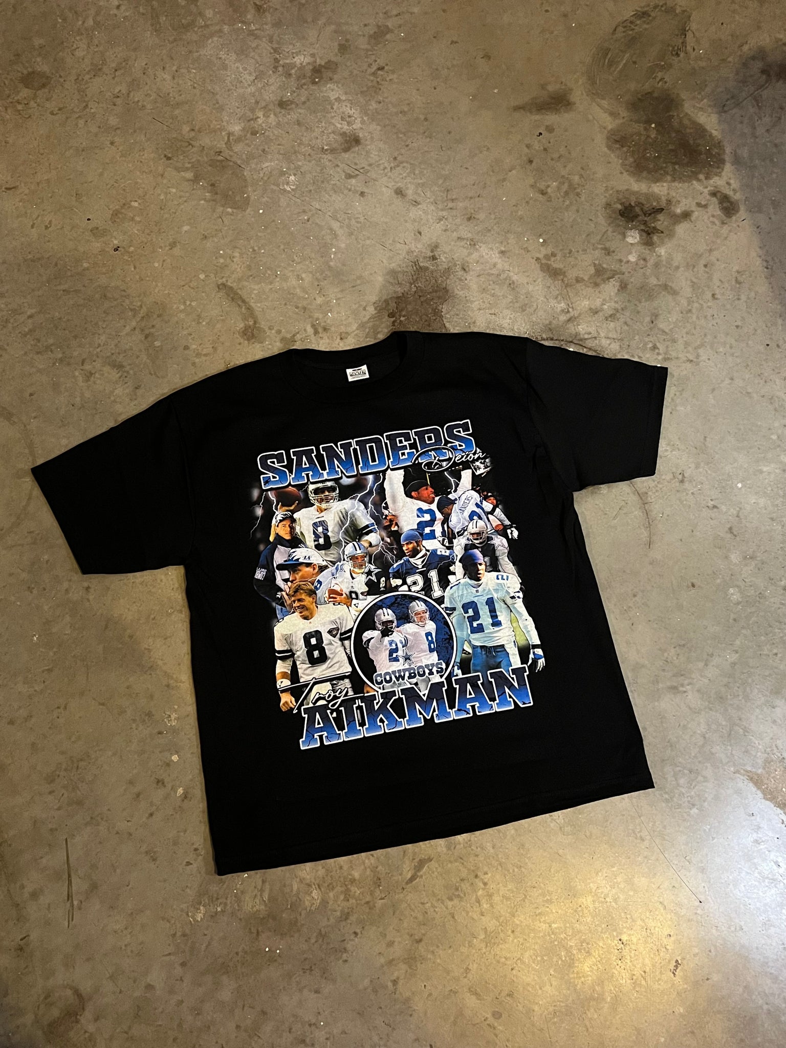 DFW Vintage Swap Meet Dallas Cowboys Deion Sanders x Troy Aikman Bootleg T-Shirt Small / Black